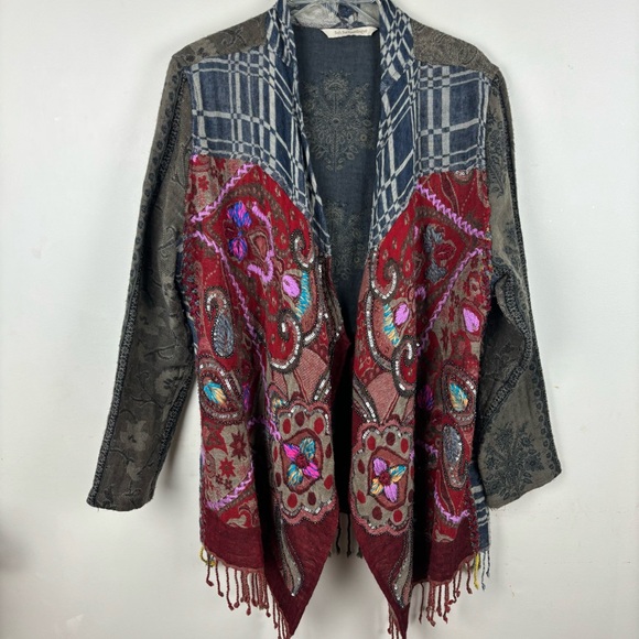 Soft Surroundings open front wool jacket/boho patchwork, embroidery - Picture 13 of 14